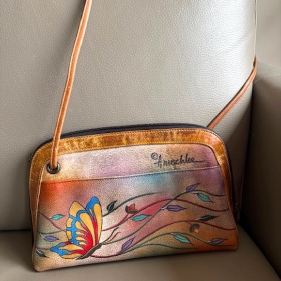 Anuschka Handbags - ANUSCHKA hand-painted small crossbody purse multicolour butterfly floral
